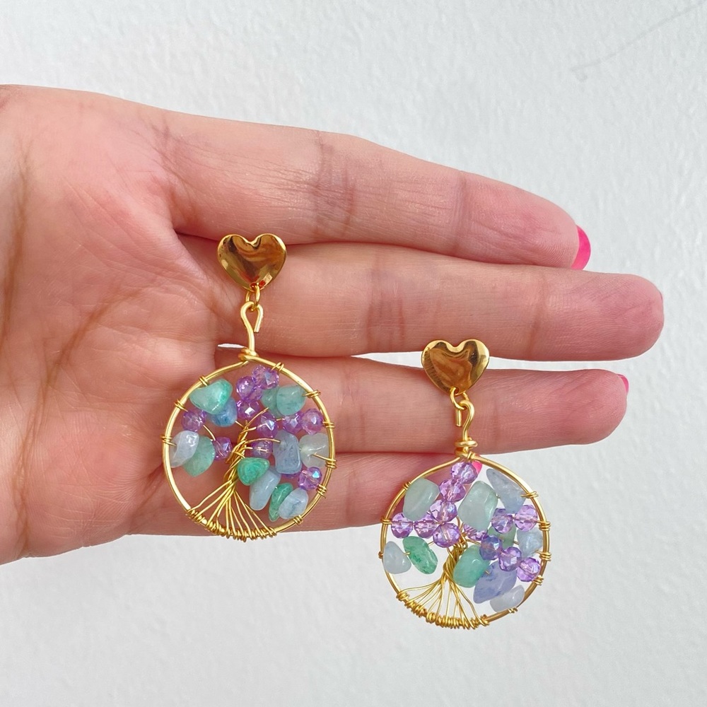 Three of Life earrings, Minimalist earrings, gemstone earrings, handmade jewelry